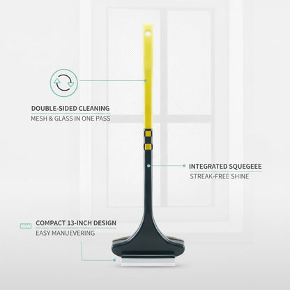 Double-Sided Window & Screen Cleaning Brush, 13-Inch PP Tool for Glass and Mesh, Integrated Wiper for Cleaning Results (1 Pack)