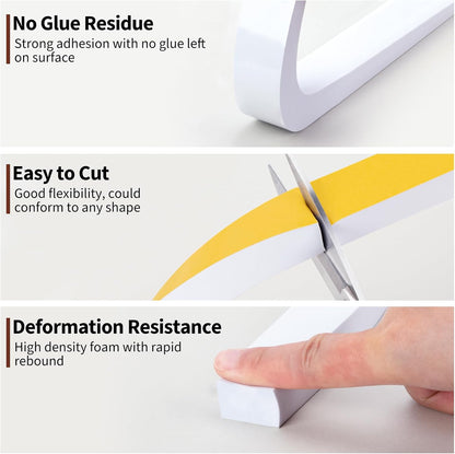 Yotache Weather Stripping Door Seal Strip White 3/8" x1/8", 50Ft Total, Foam Insulation Tape Gasket for Door Frame and Windows, 3 Rolls x 16.5Ft