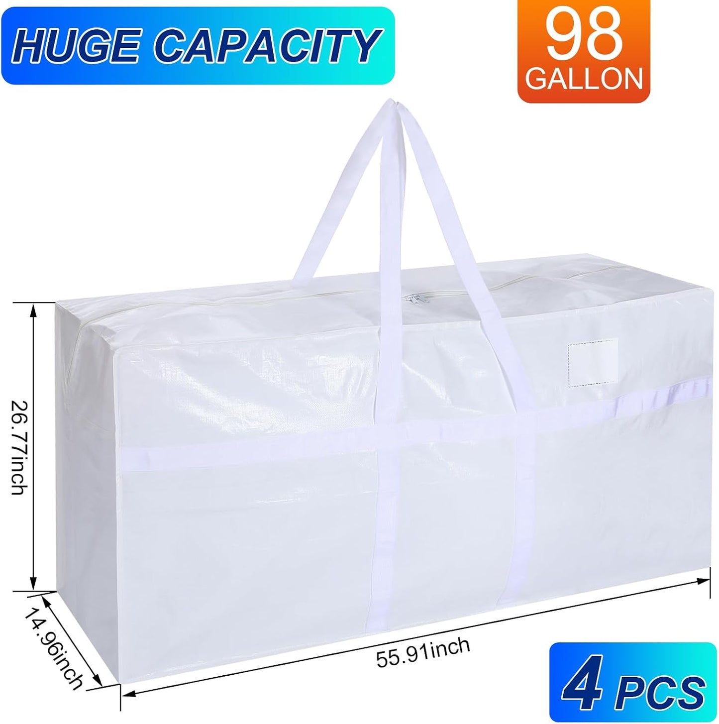 Windyun 4 Pack 57 Gallon Extra Large Moving Bags XXL Heavy Duty Storage Bag with Strong Zipper Handle Jumbo Big Tote Box Foldable for College Dorm Travel Clothes Duffle Blanket Pillow(Red)