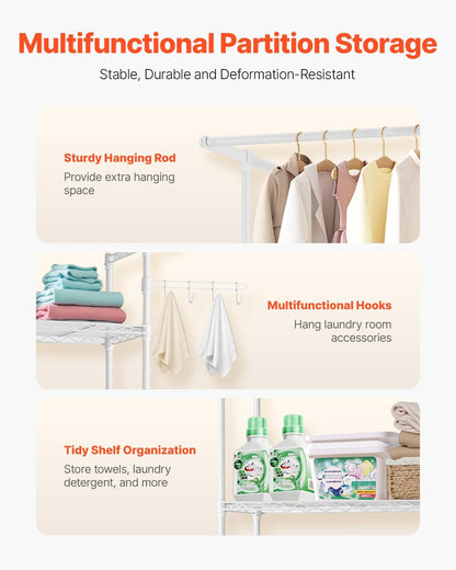 VEVOR Over The Washer and Dryer Storage Shelf, 3 Tier Laundry Room Drying Rack with Hanger Rod and Hooks, Adjustable Over Washer and Dryer Shelves, Laundry Room Shelf Storage Space Saver, Black