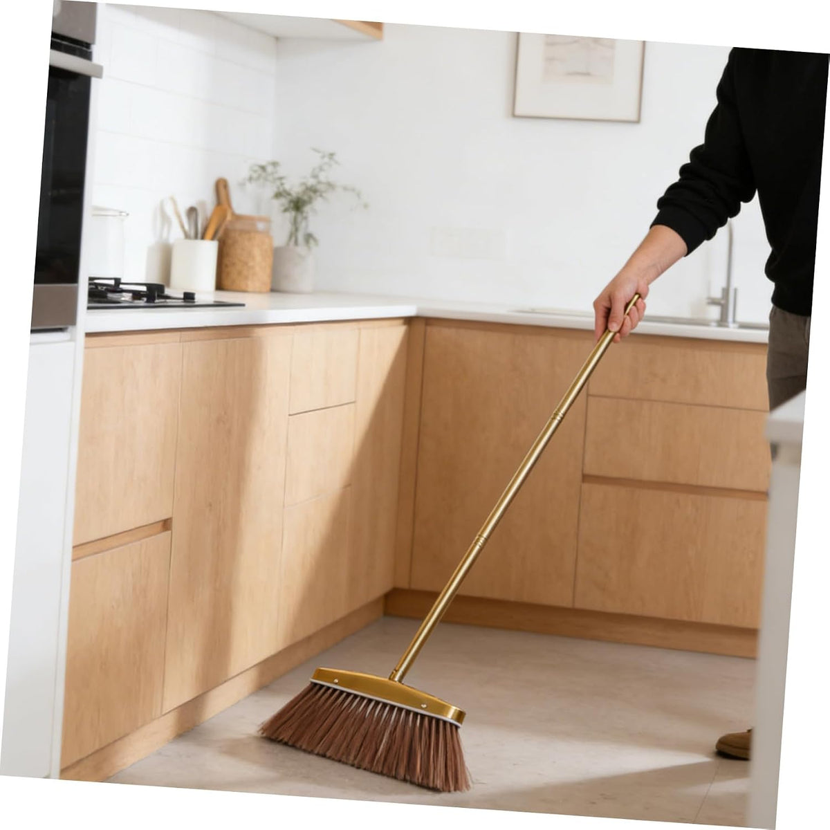 Zerodeko Heavy Duty Stainless Metal Outdoor Broom with Detachable Handle, Thick Sturdy Sweeping Broom for Outdoor and Damp Indoor Environments, Space-Saving Patio Cleaning Brush