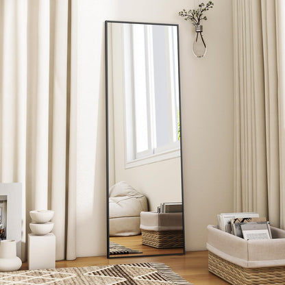 VooBang Mirror Full Length - 21" x 57" Floor Mirror with Stand, Aluminum Alloy Frame Full Body Mirror, Standing Hanging or Leaning Against Wall for Bedroom and Living Room, Black