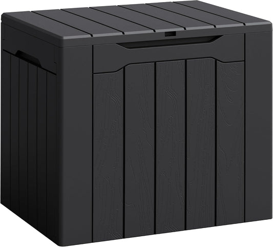 Flamaker Resin Deck Box 120 Gallon Waterproof Large Outdoor Indoor Storage Box Imitation Wood Resin for Patio Furniture Garden Tools and Pool (Black)