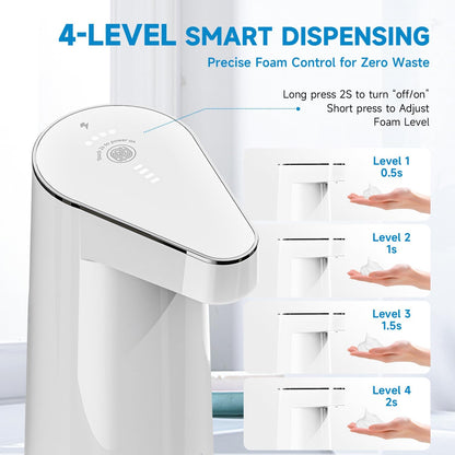 2026 Patent Edition Automatic Soap Dispenser Touchless, 300ml Hand Soap Dispenser with 4 Adjustable Foam Levels, IPX5 Waterproof Rechargeable Foaming Soap Dispenser for Kitchen & Bathroom
