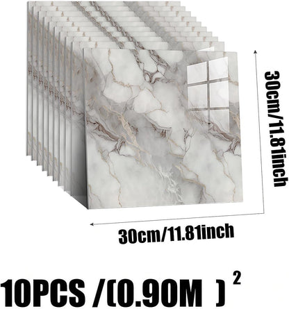 10pcs Peel and Stick Tile Shower Waterproof Marble Tiles Wall Panels, 11.8"x11.8" Self-Adhesive Backsplash Tile, PVC Wall Panels Shower Tiles for Home Bathroom, Kitchen, Living Room Blue