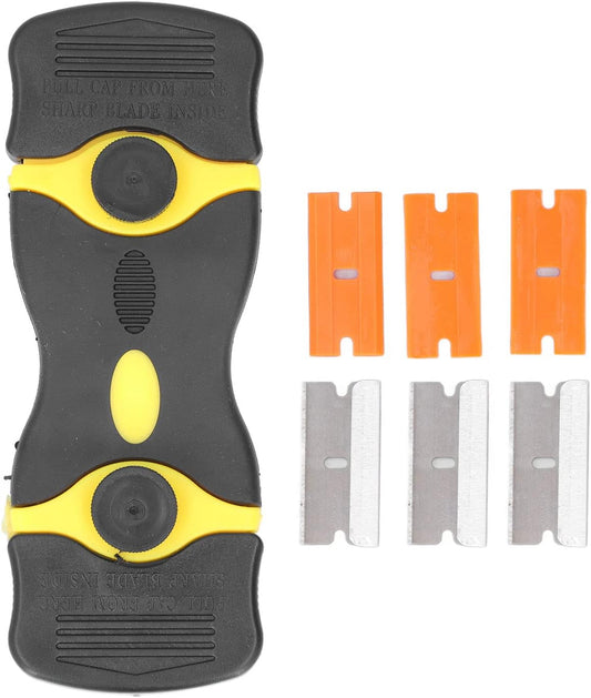 2pcs 2 in 1 Scraper Tool Abs Blade Scrapers Metal Plastic Blades for Removing Stubborn Grease and Burnt Spills on Glass Stoves, Ovens Grills(Black+Yellow)