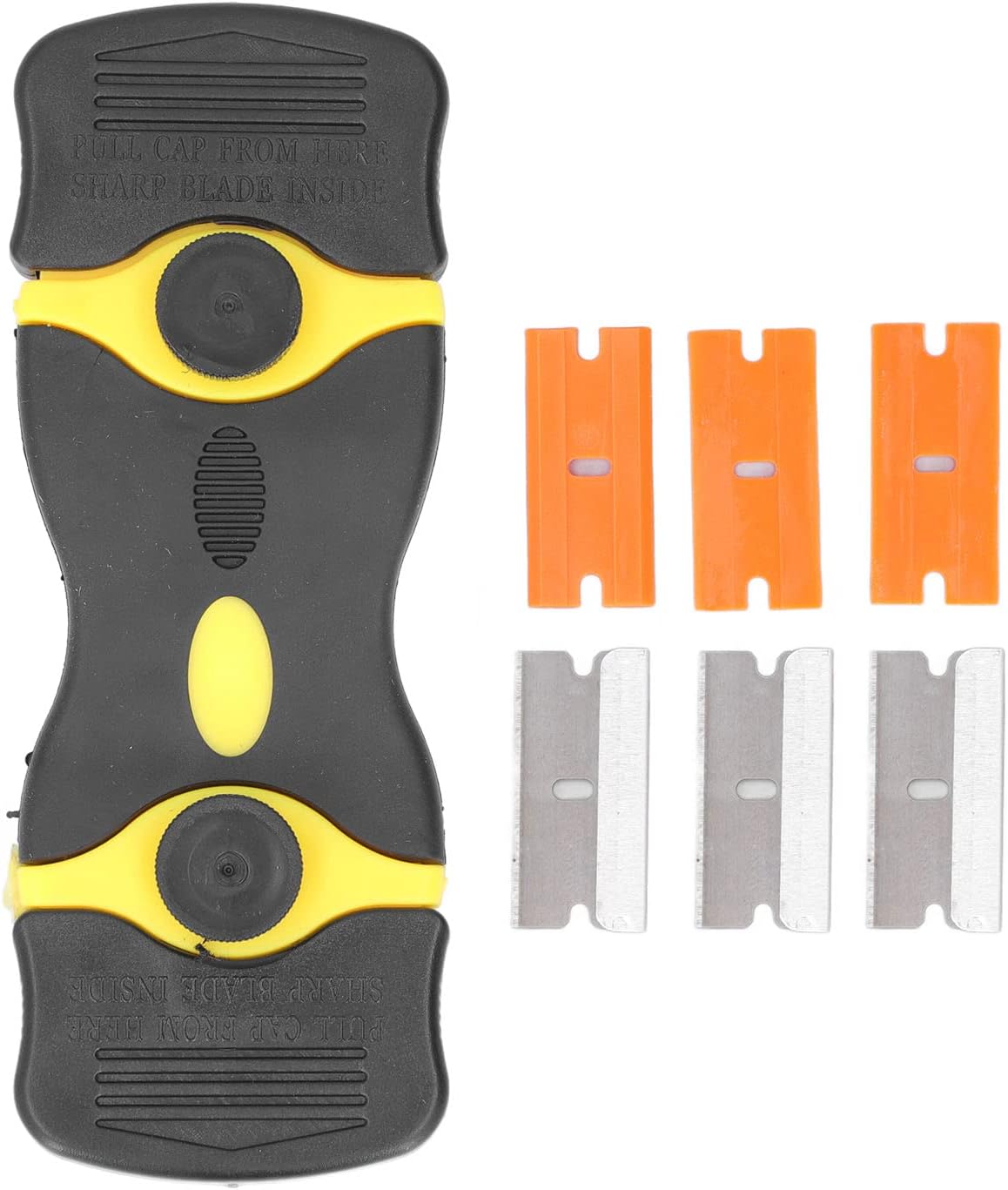 2 in 1 Scraper Tool Premium Dual Head Scraper with Replaceable Blades for Kitchen Bathroom Glass Stove Oven Cleaning Heavy Duty ABS Plastic and Metal Construction 2 Pack 5 I (Black Yellow)