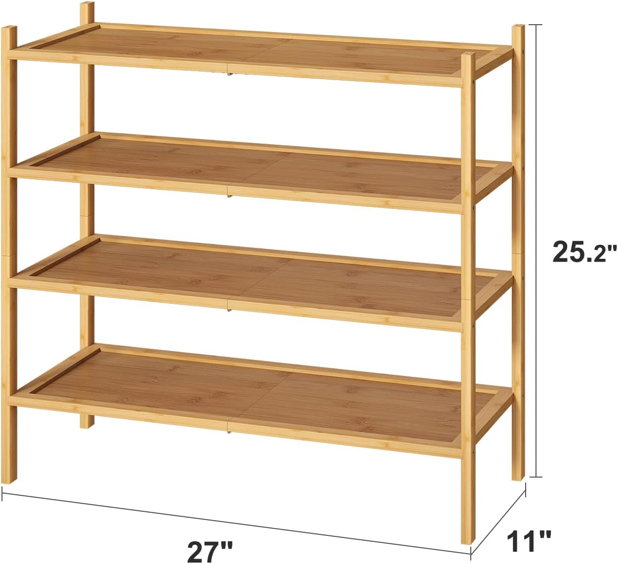 kiplant Small Shoe Rack, 4-Tier Bamboo Wood Shoe Rack for Entryway, Stackable Shoe Organizer for Hallway Closet, Free Standing Shoe Racks for Indoor & Outdoor