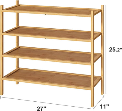 kiplant Small Shoe Rack, 4-Tier Bamboo Wood Shoe Rack for Entryway, Stackable Shoe Organizer for Hallway Closet, Free Standing Shoe Racks for Indoor & Outdoor