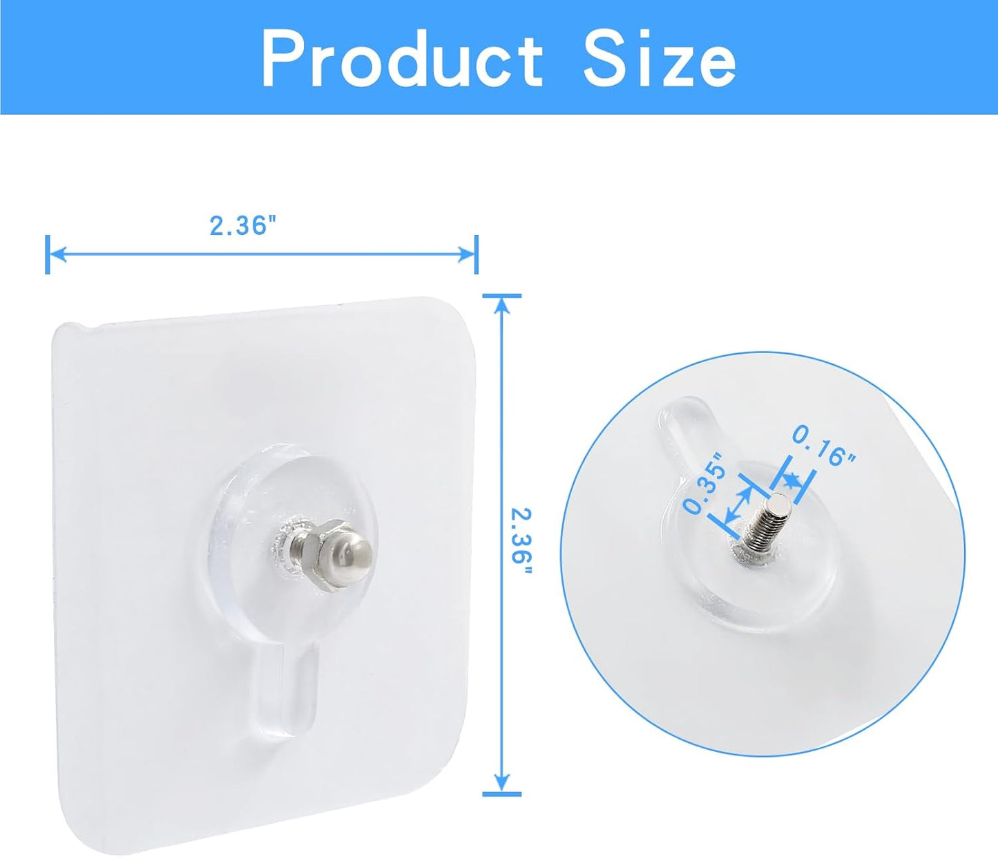 20pcs Adhesive Wall Hooks, Stainless Steel & PVC, Transparent, Heavy Duty, Waterproof, Rustproof, Oilproof | Heavy Duty, Waterproof, Rustproof, Oilproof, Non-Trace Stick
