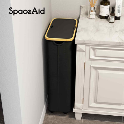 SpaceAid Double Laundry Hamper 2 Section with Lid and Removable Laundry Bags, 160L Clothes Basket with Bamboo Handles, Large Collapsible Hamper for Bedroom, Bathroom, Dorm, Laundry Room - White