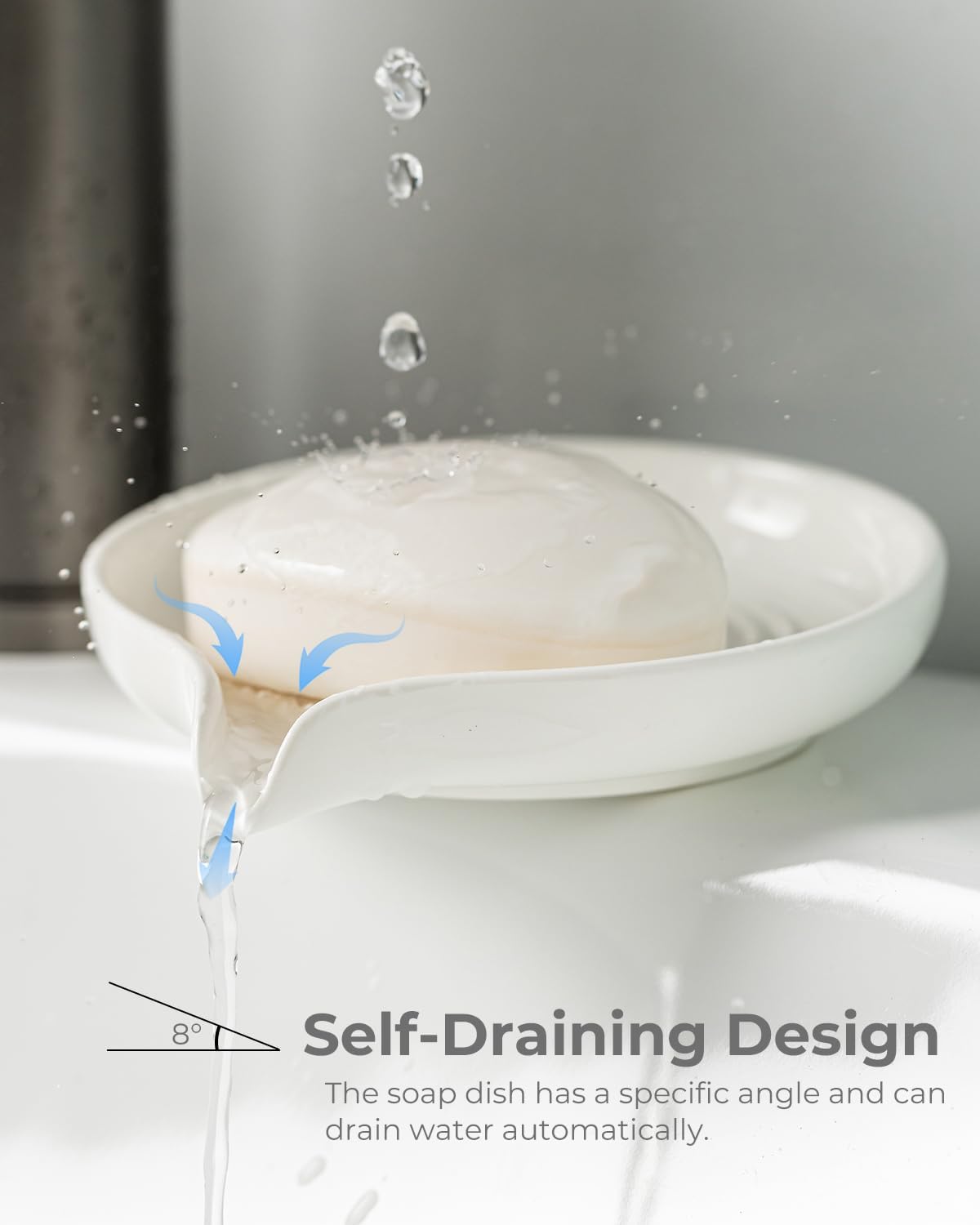 Self Draining Soap Dish, Ceramic Drain Soap Holder Waterfall Design Soap Saver for Shower, Bathroom, Sink, Kitchen and Countertop, Keeps Dry, Green