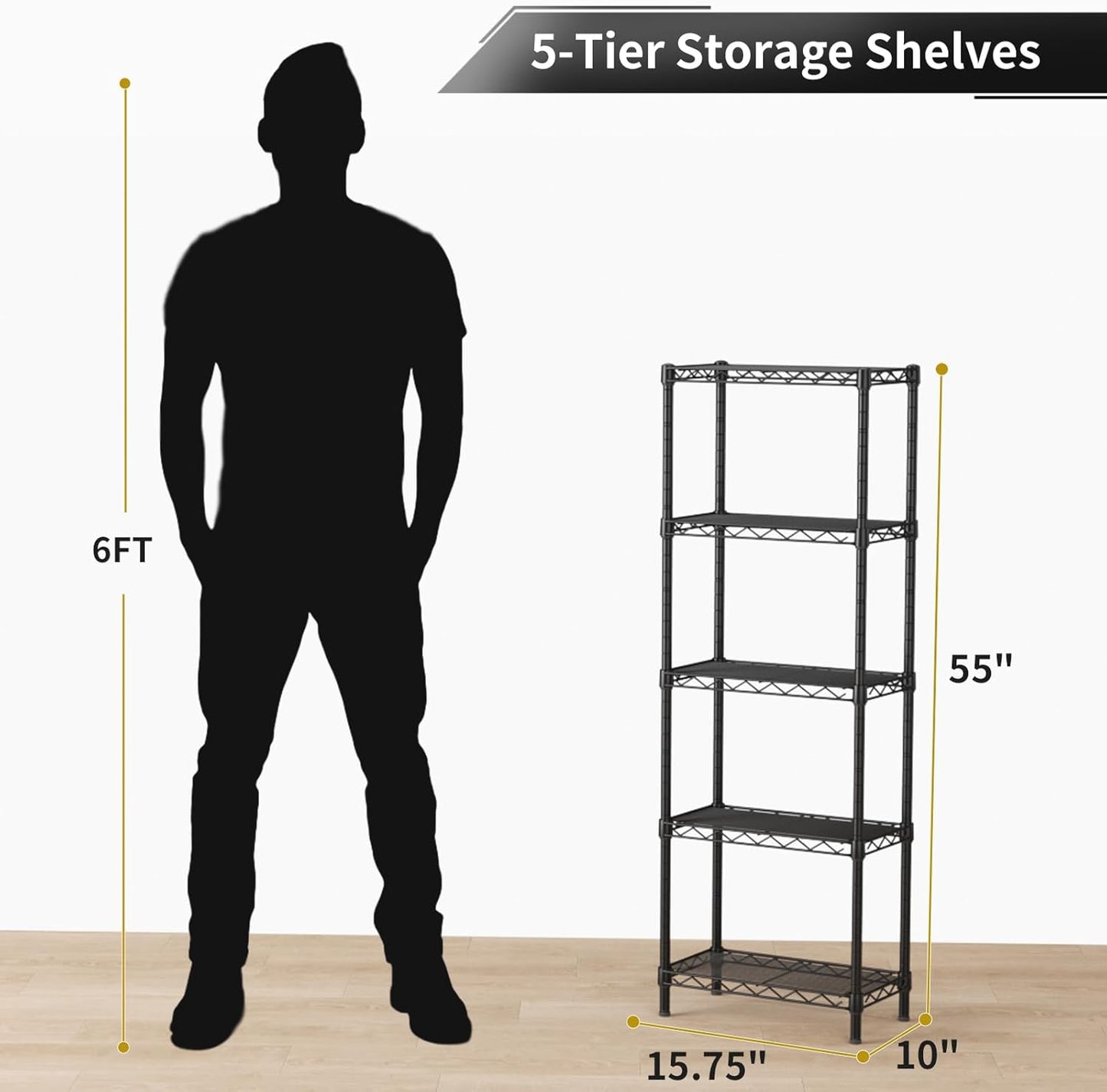 Golpart 4 Tier Adjustable Storage Shelves Metal Utility Shelf Wire Shelving Unit Organizer Rack for Home Kitchen Office Bathroom Pantry Room 12" D x 18" W x 44" H