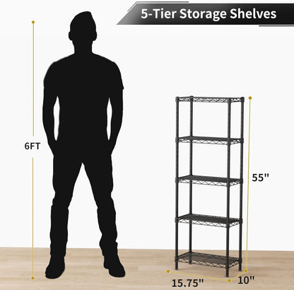 Golpart 4 Tier Adjustable Storage Shelves Metal Utility Shelf Wire Shelving Unit Organizer Rack for Home Kitchen Office Bathroom Pantry Room 12" D x 18" W x 44" H
