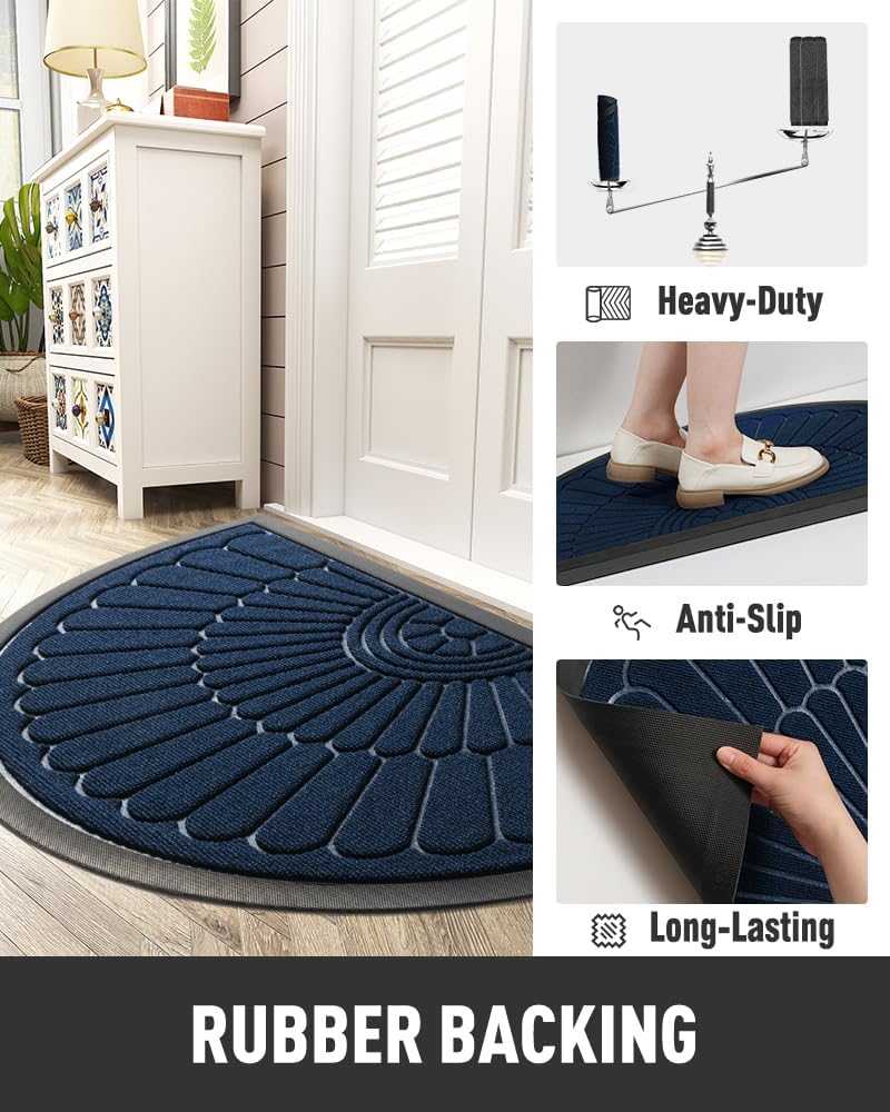 tchdio Door Mat Outdoor Indoor Entrance Doormat-Semicircular Durable Rubber Non Slip Front Door Mat for Outside Inside Entry Entryway Dirt Trapper WelcomeMat for Muddy Paws and Shoes-Black 17”x30”
