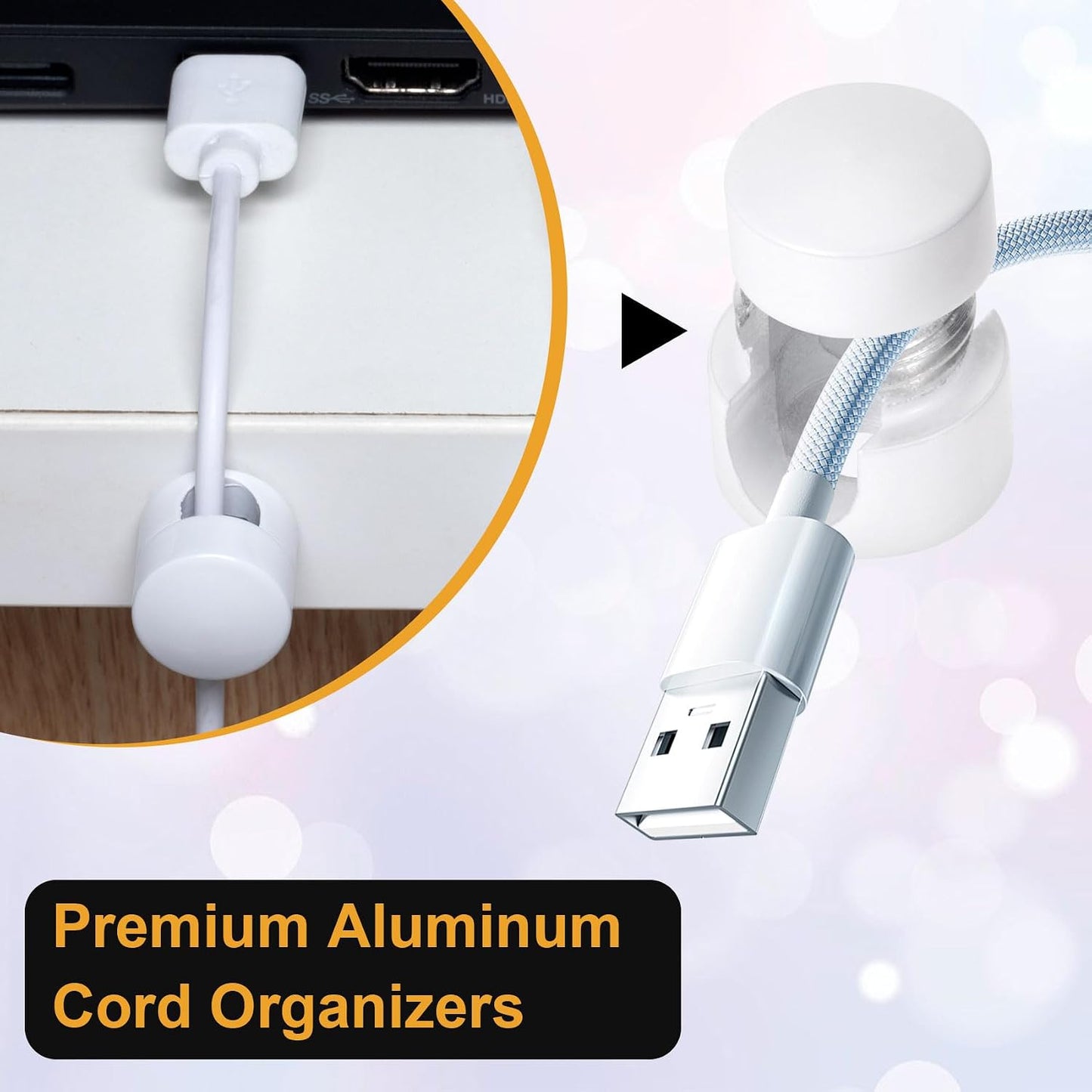 3pcs Cable Anchors for Desk, Adhesive Metal Cord Organizers, Adjustable 2-in-1 Cord Clips Charger Cable Management for Nightstand Office Home Desktop Wall- Gold & Copper & Black