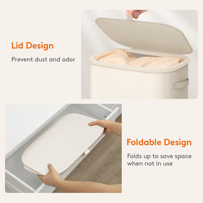 Lifewit Slim Laundry Basket with Lid, Narrow Laundry Hamper with Plastic Handles and Removable Bag, Tall Foldable Dirty Clothes Hampers for Laundry Room, Bedroom, Bathroom, Dorm, 65L Beige
