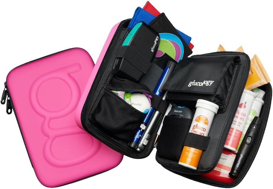 Glucology Large Diabetes Travel Case Hard Shell, Organizer for Glucose Monitor, Insulin Pen, BGL Strips, Syringe, Needles & Diabetic Supplies, Premium & Durable with Extra Compartment, Black