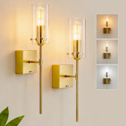 Battery Operated Wall Sconce, Glass Wireless Wall Sconces Set of Two Rechargeable with Remote Control Dimmable Wall Light for Bedroom Living Room Hallway Entryway, 3000-6500K