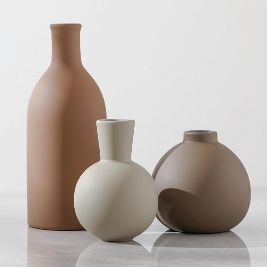 Ceramic Vase Set of 3, Decorative Vases Home Decor Modern Neutral Flower Pampass Boho Vase for Living Room, Table, Mantel, Entryway, Bookshelf, Kitchen, Bedroom, Bathroom - White
