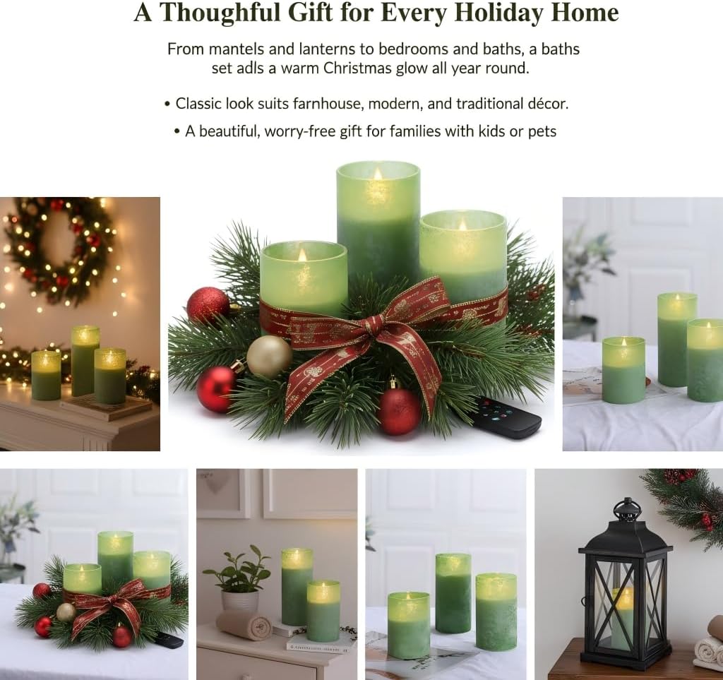 ANGELLOONG Flickering Flameless Candles, Realistic Battery Operated Candles with Remote and Timer, Set of 3 LED Candles for Room Fall Home Wedding Decor Centerpieces Table Party Valentines Decorations