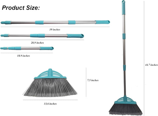 Four-Section Rod Long-Handled Broom,Heavy-Duty Broom, Angle Broom for Outdoor/Indoor（Black+Orange）