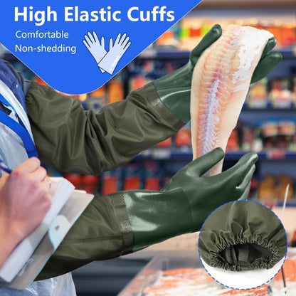 AUAUY 27" PVC Chemical Resistant Gloves, Rubber Gloves Heavy Duty, Waterproof Reusable Long Sleeve Glove for Cleaning