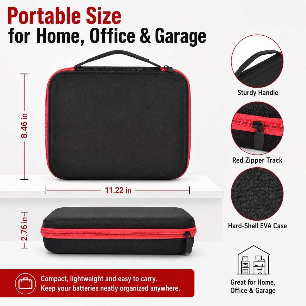 ALKOO 136+ Battery Organizer Storage Case with BT-168 Tester | AA AAA C D 9V & Button Cells Batteries Holder Box, Foam Protection, Home / Garage / Drawer Organization, Case Only, Red
