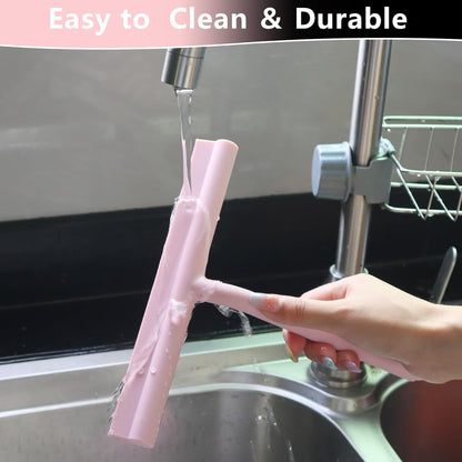Squeegee for Shower Glass Doors, Resilient Loop - No-Drill & Adhesive Hook, Silicone Shower Squeegee with Stainless Steel Core, Cleaning Tool for Home, Kitchen, Bathroom & Car - Black
