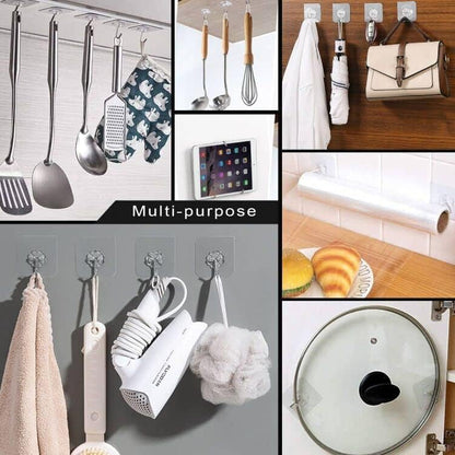 D Global Clear Adhesive Wall Hooks, Heavy Duty Self Adhesive, Waterproof & Removable, No Damage for Bathroom Kitchen Outdoor Use (12 Separable Large Hook)