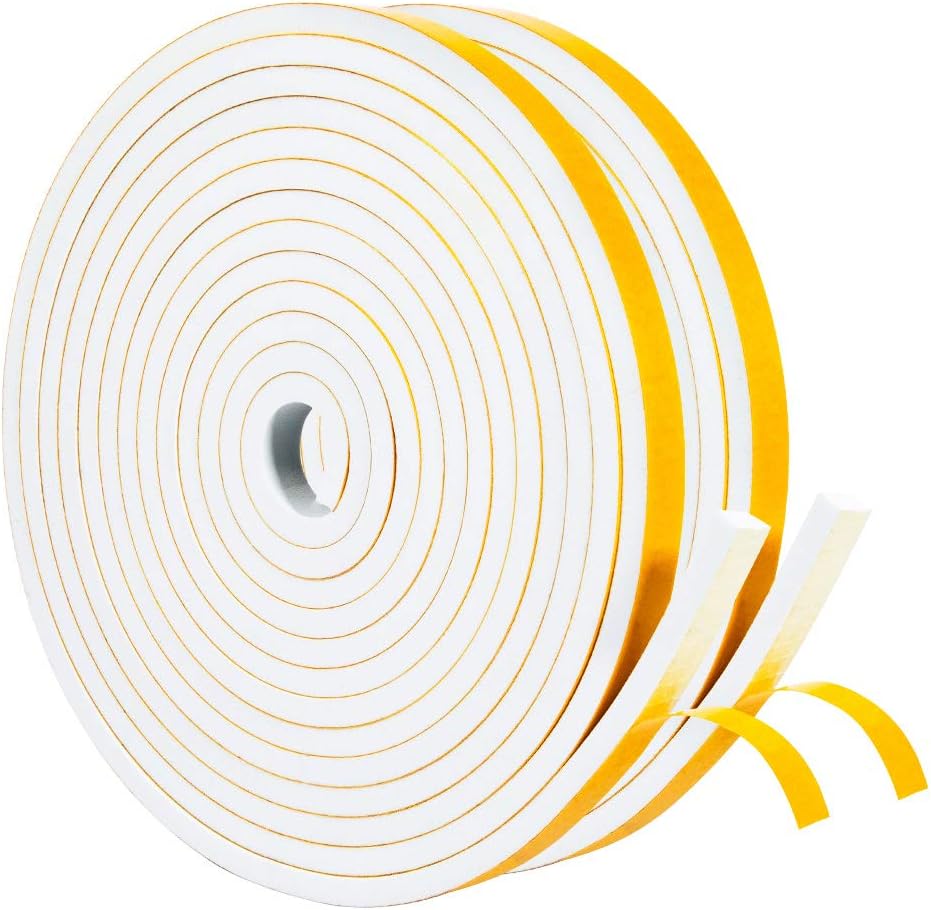 Yotache Weather Stripping Door Seal Strip White 3/8" x1/8", 50Ft Total, Foam Insulation Tape Gasket for Door Frame and Windows, 3 Rolls x 16.5Ft