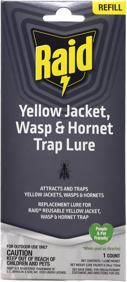 Raid Reusable Yellow Jacket, Hornet & Wasp Trap Refill, 1 Pack, Water-Activated Lure for Raid Hanging Jar Traps, Insecticide-Free, Food-Based Attractant, Easy to Use, Hang or Place Outdoors