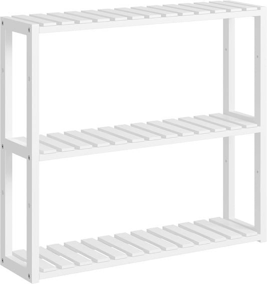 SONGMICS Bamboo Rolling Cart, 3-Tier Utility Cart on Wheels, Slim Narrow Storage Shelf, Bamboo Shelves, Space-Saving, Multifunctional, for Bathroom, Kitchen, White and Natural UBCB083N02