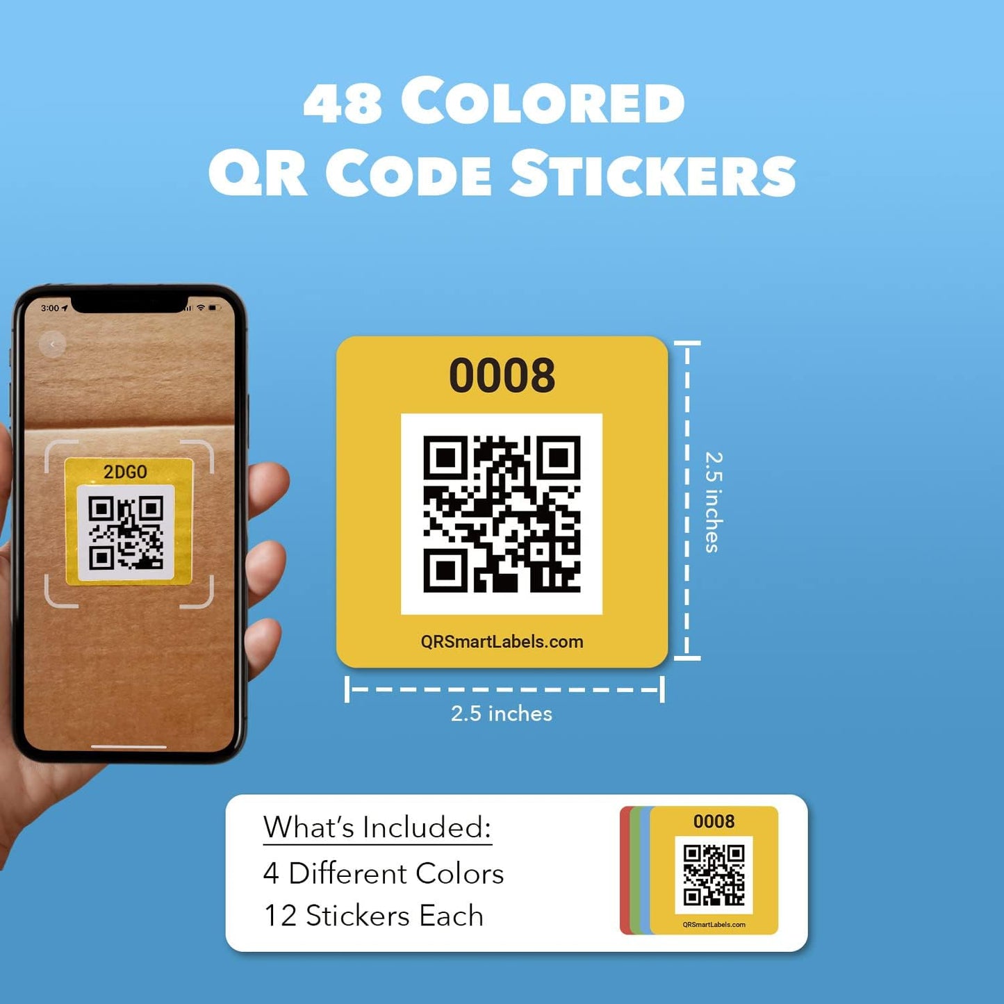 Smart Labels QR Code Stickers with AI Photo Analysis App - Auto-Creates Item Descriptions - No Typing - Made in USA - QR Code Labels for Storage & Inventory Tracking, Organization & Moving, Pack of 48