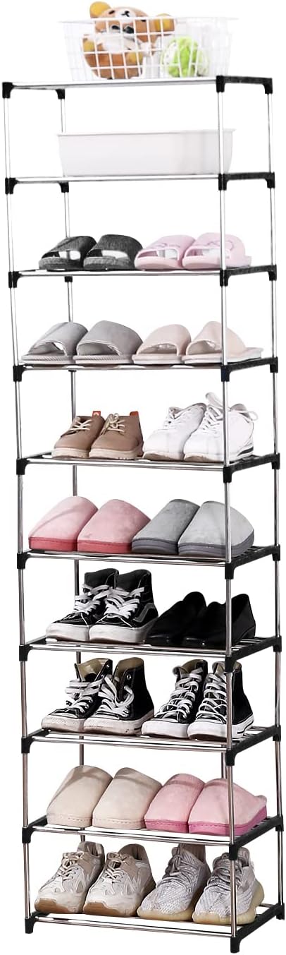 Jucaifu Stackable Small Shoe Rack, Entryway, Hallway and Closet Space Saving Storage and Organization (3-Tier, White)
