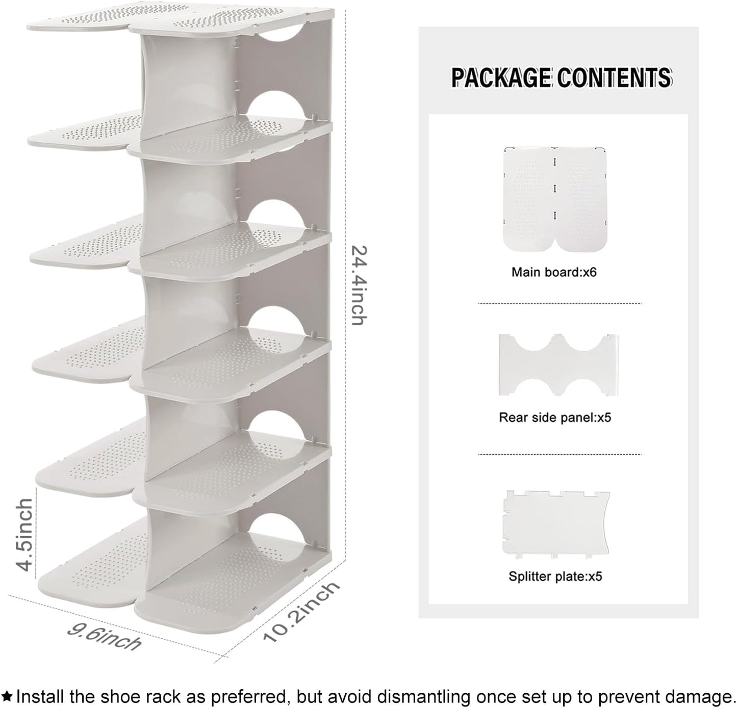 6-Tier Narrow Shoe Rack for Small Entryways, Space-Saving Adjustable Stackable Shelves, Free Standing Shoe Organizer for Closet, Corner, Doorway, Grey