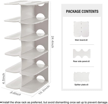 6-Tier Narrow Shoe Rack for Small Entryways, Space-Saving Adjustable Stackable Shelves, Free Standing Shoe Organizer for Closet, Corner, Doorway, Grey