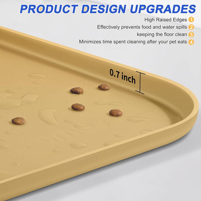 SMILOOL Silicone Pet Food Mat with Raised Edge for Food and Water Bowl, Dog Feeding Mats, Cat Food Trays for Floor Waterproof, Rubber Tray for Dogs and Cats, 19 x 12 x 0.7 Black