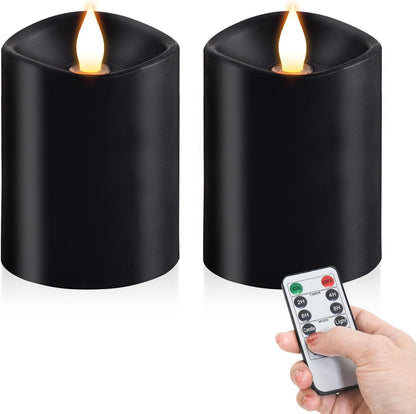 3x4 Flickering Flameless Candles Set of 3,Real Wax Pillar LED Candles,with Timer,4 inch Flameless Candles with Remote,for Party Wedding Holiday Home Decor,Ivory