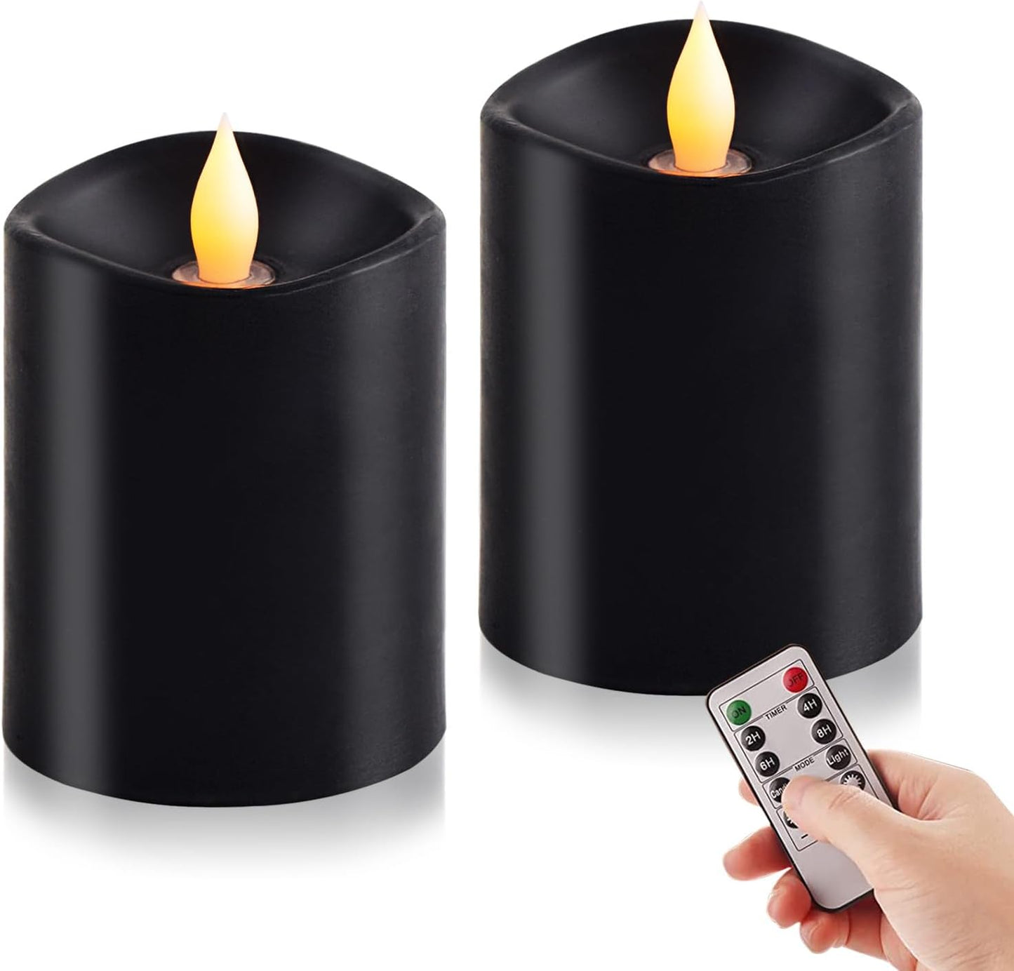 3x3 Flickering Flameless Candles Set of 2, 2AA Battery Life 600 Hours Battery Candles Flickering with Timer,3 inch Flameless Candles with Remote for Indoor/Outdoor, Ivory