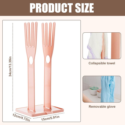 Kitchen Glove Holder, Finger Shape Plastic Dish Glove Dryer Holder with Hanging Hole, Detachable Glove Bag Drying Rack with Drain Tray for Long Gloves, Short Gloves, Rags