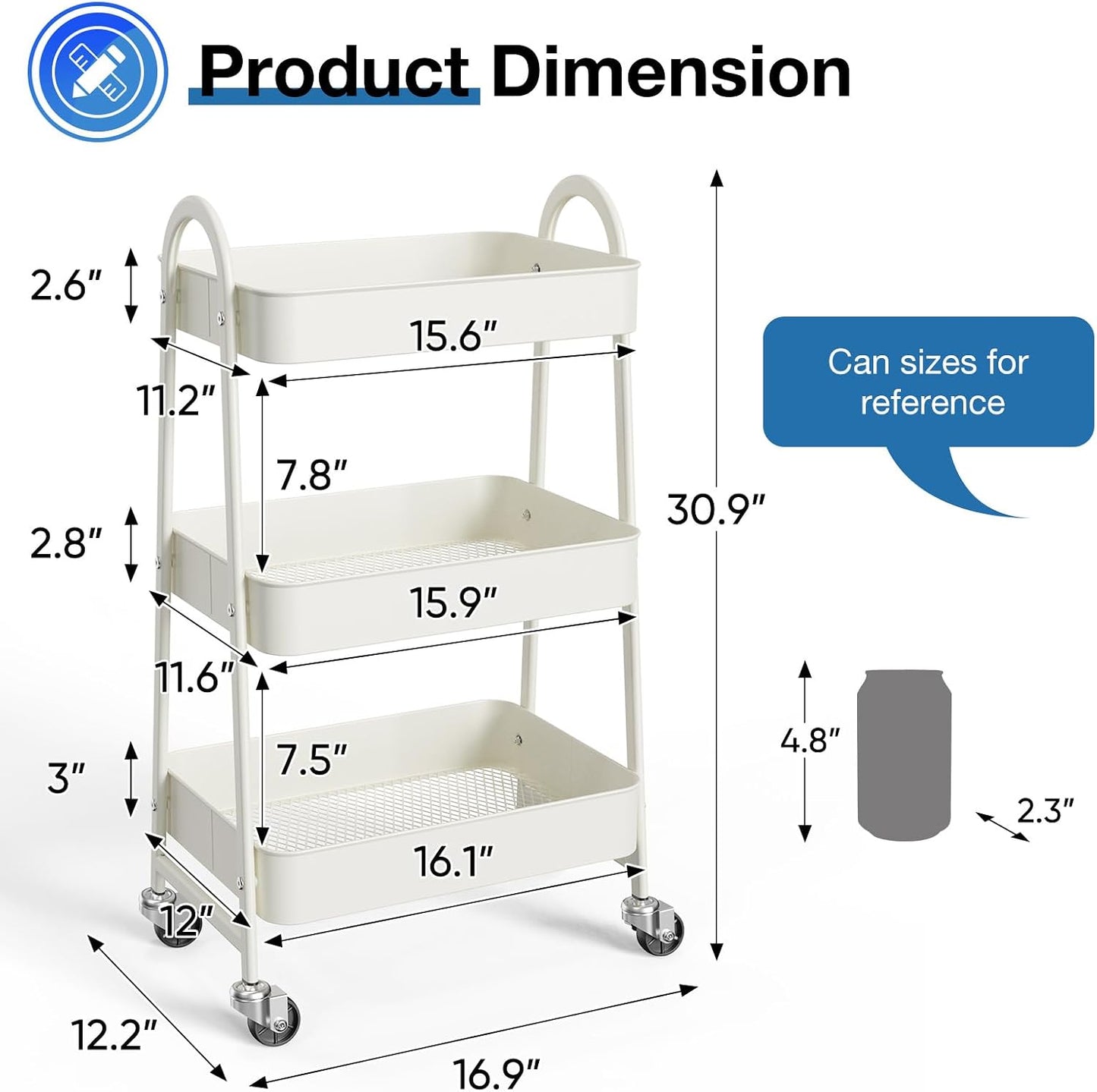 OLIXIS Metal 4 Tiers Utility Rolling Cart, Mobile Storage Shelf with Lockable Caster Wheels, Organization for Livingroom, Bathroom, Kitchen, & Narrow Places, 4-Tier Green