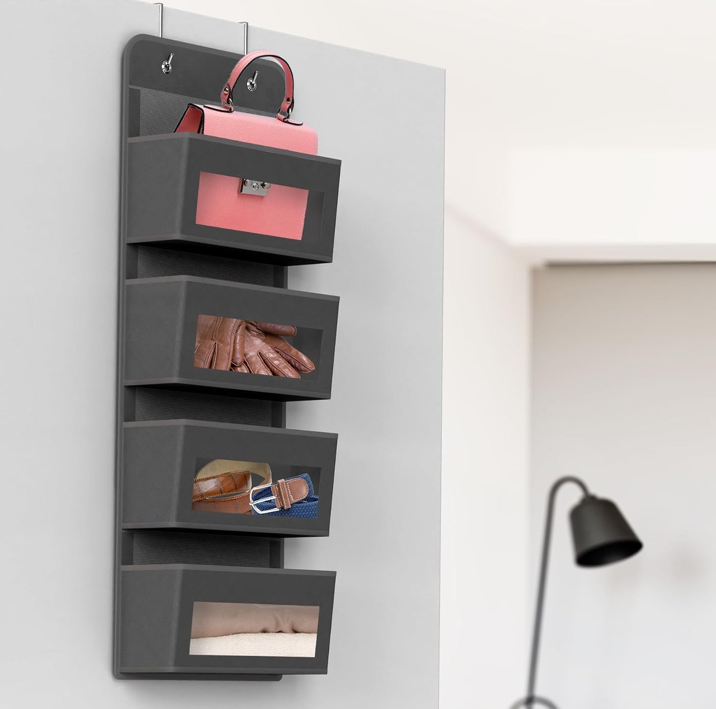 Simple Houseware 6 Clear Window Pocket Over Closet Door Storage Hanging Organizer for Bedroom, Bathroom, Pantry, Beige