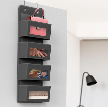Simple Houseware 6 Clear Window Pocket Over Closet Door Storage Hanging Organizer for Bedroom, Bathroom, Pantry, Beige