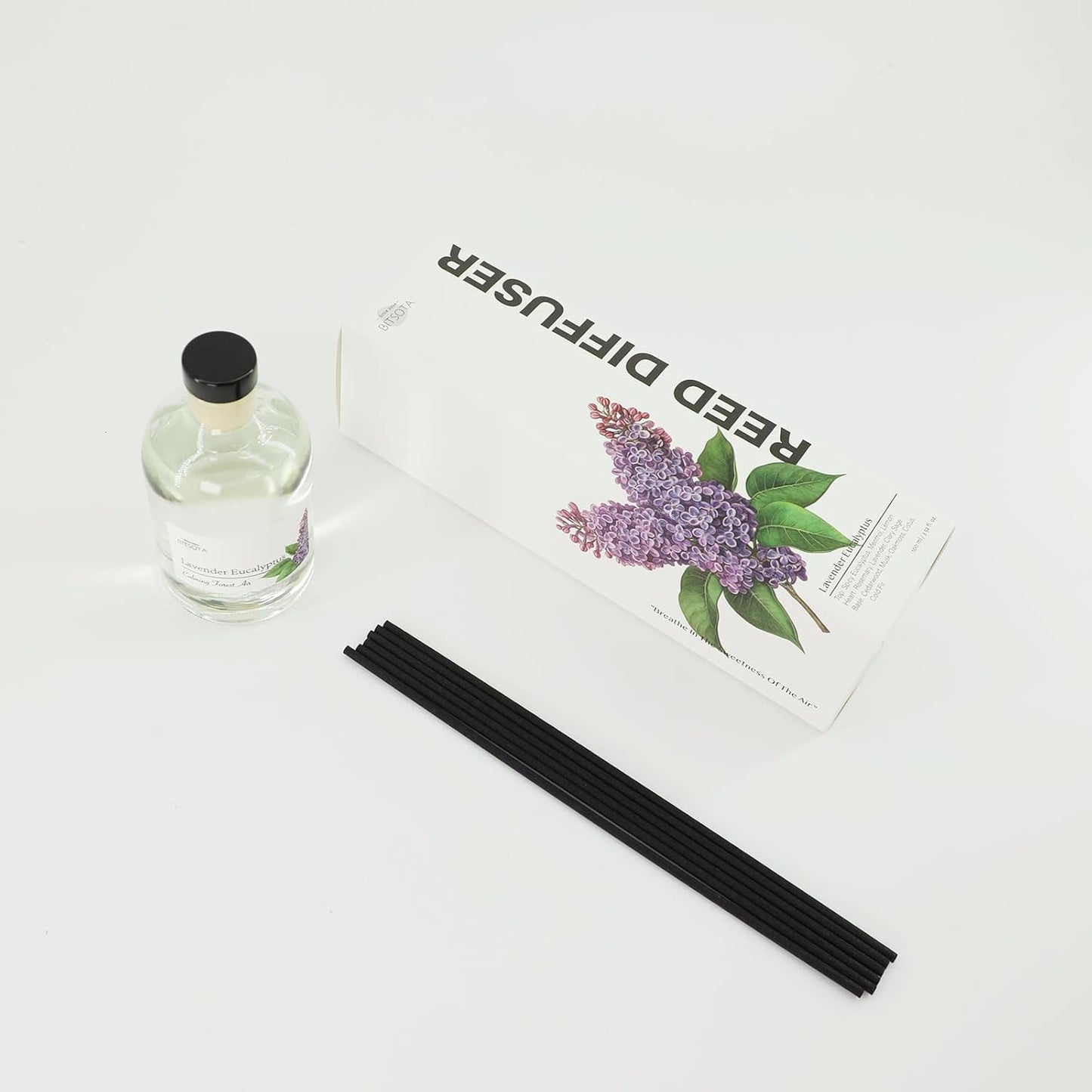 Reed Diffuser Set for Bathroom & Home, Long Lasting Essential Oil Aroma, Glass Bottle Home Fragrance with Sticks, Ideal Gift for Woman, 3.52oz (100ml) (Lavender Eucalyptus)