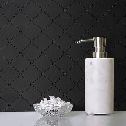 STICKGOO Arabesque Peel and Stick Backsplash Tile, Stick on Backsplash for Kitchen and Bathroom, Beige Marble Look PVC Mixed Metal Aluminum Mosaic Tiles (10 Sheets)
