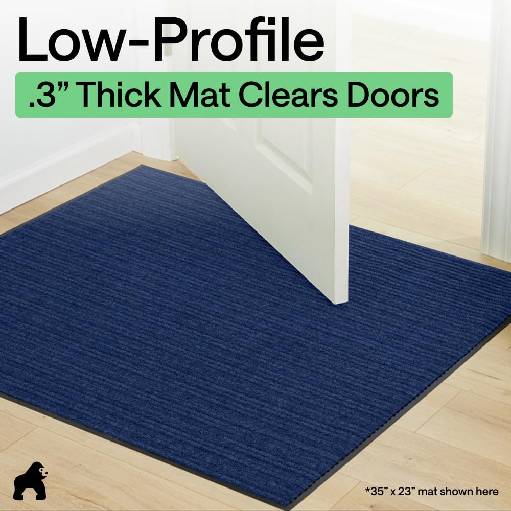 GORILLA GRIP Waterproof Traffic Guard Door Mat, Heavy Duty Entryway Mats, Strong Backing Commercial Utility Rugs for Office Hallway, Garage Floor and Home, Low Profile Carpet Runner, 29x17, Black