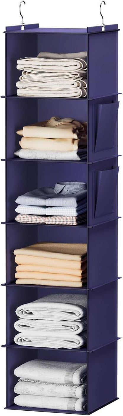 YOUDENOVA Hanging Closet Organizer, 6-Shelf Closet Hanging Storage Shelves, 2 Packs, Grey