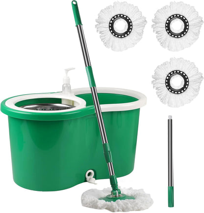 Spin Mop and Bucket with Wringer Set, 360° Spinning Mop Bucket System with 3 Microfiber Mop Replacement Heads and 50" Stainless Steel Adjustable Handle for Floor Cleaning