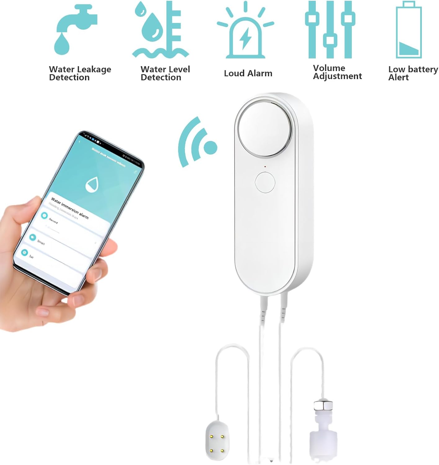 Mengshen WiFi Water Leak & Water Level Detector | 2-In-1 Tuya Smart Sensor, Loud Volume APP Alert Monitoring, 6.5 Feet Detection Line, For Swimming Pool Fish Tank Aquarium